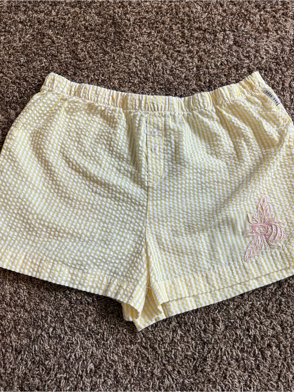 Rae Dunn Yellow Seersucker Bee Lounge Shorts Women’s Medium